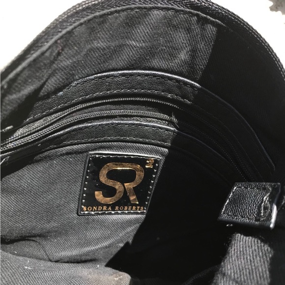 SONDRA ROBERTS Black Nylon Crossbody Purse With Gold Trim & Detachable Strap - Picture 6 of 8